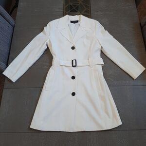 Signature by Larry Levine Cream Mid Length Blazer with Black Buttons And Belt
